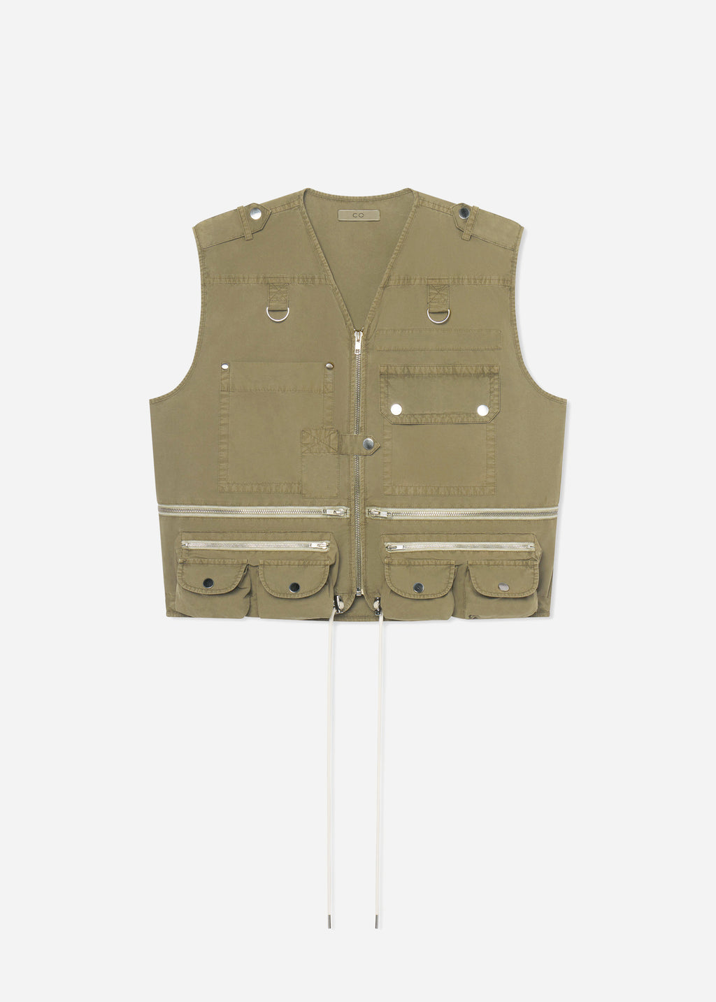 Garment-Dyed Utility Gilet  in Cotton - Olive - CO