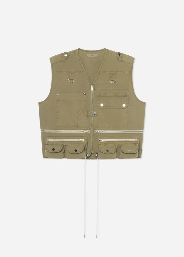 Garment-Dyed Utility Gilet  in Cotton - Olive - CO