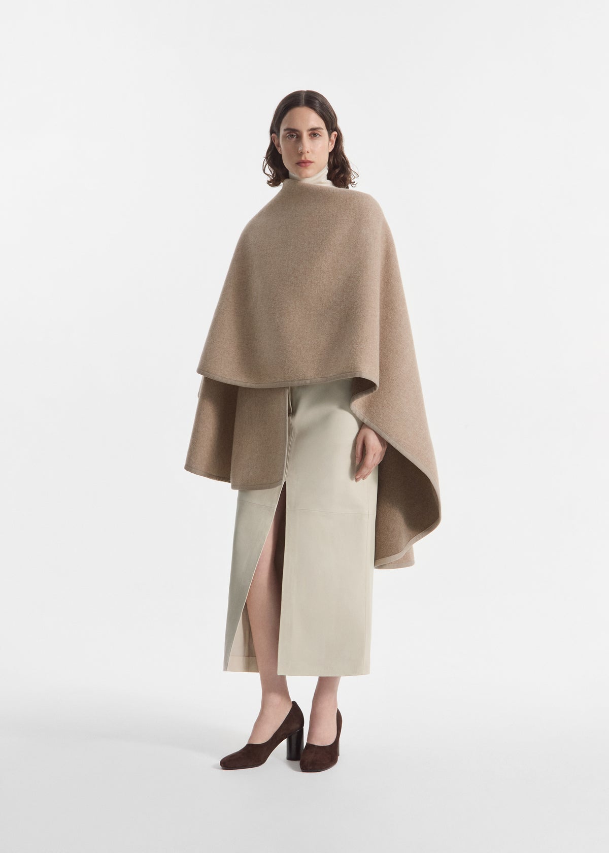 Draped Cape in Wool Cashmere - Taupe, image 5 of 6