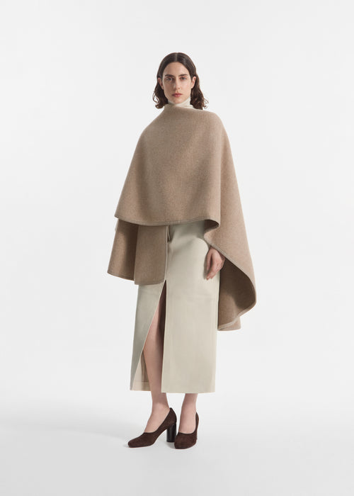 Draped Cape in Wool Cashmere - Taupe, image 5 of 6