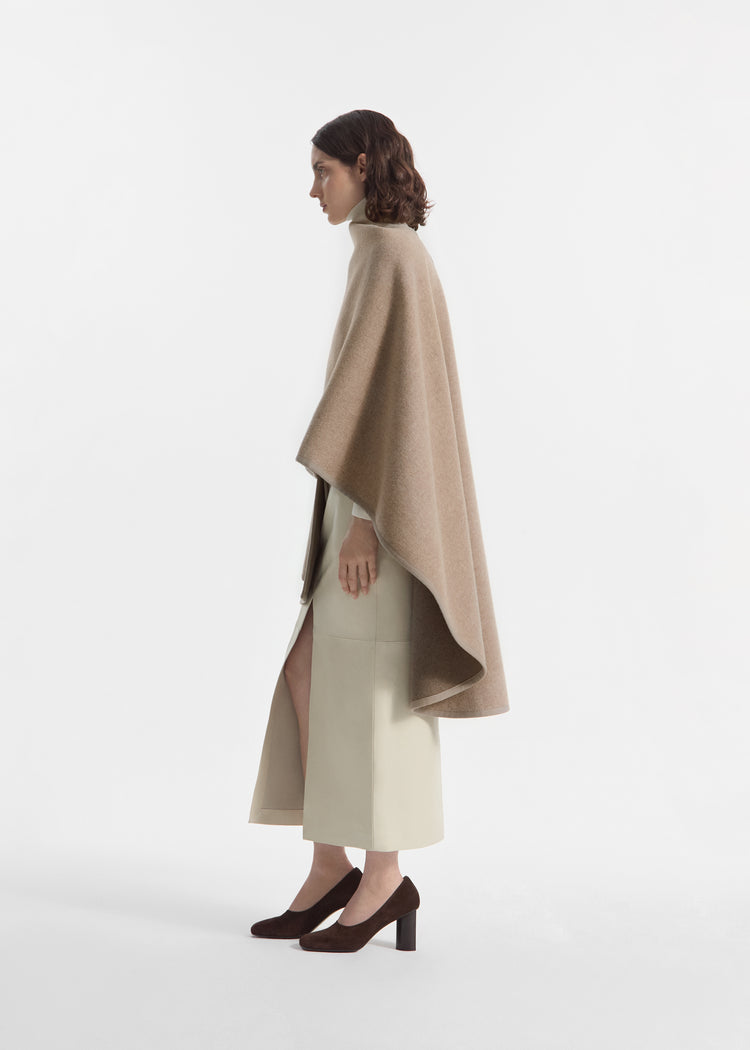 Draped Cape in Wool Cashmere - Taupe, image 4 of 6
