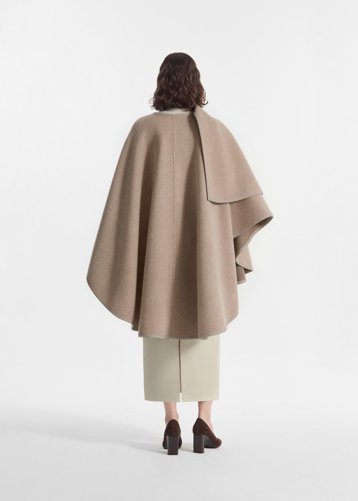 Draped Cape in Wool Cashmere - Taupe, image 3 of 6