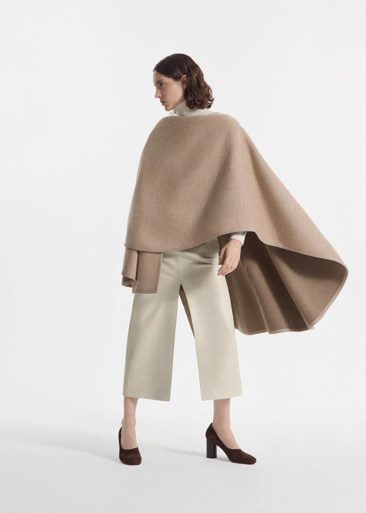 Draped Cape in Wool Cashmere - Taupe, image 2 of 6