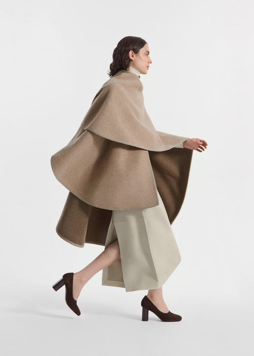 Draped Cape in Wool Cashmere - Taupe, image 1 of 6