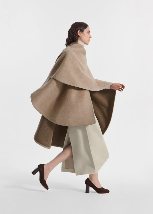 Draped Cape in Wool Cashmere - Taupe, image 1 of 6