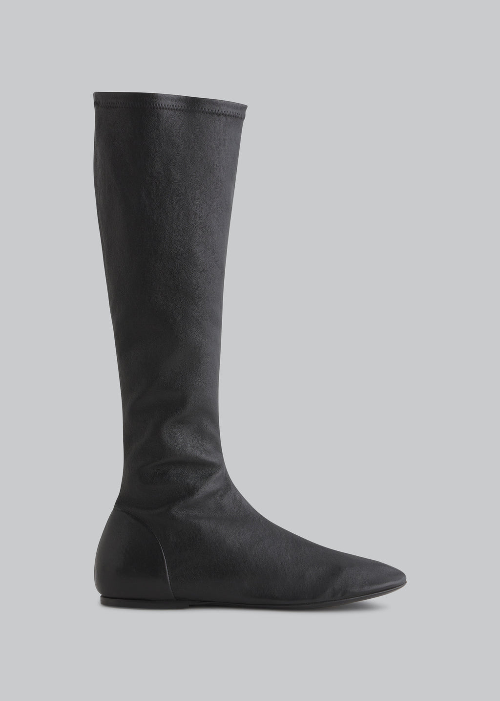 Round Toe Knee High Bootie in Lambskin - Black - CO