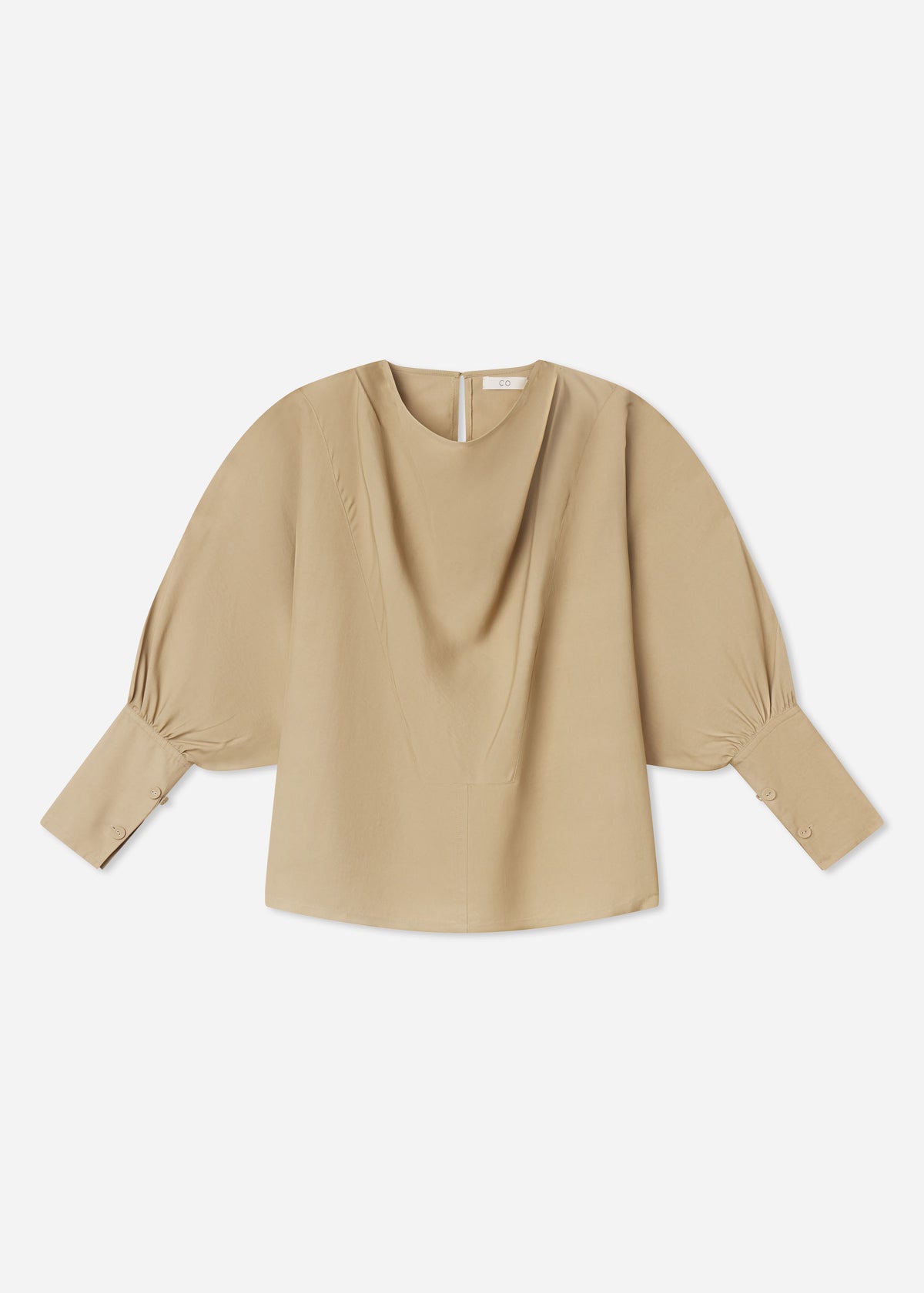 Draped Tunic Top in Viscose Silk - Khaki, image 4 of 4