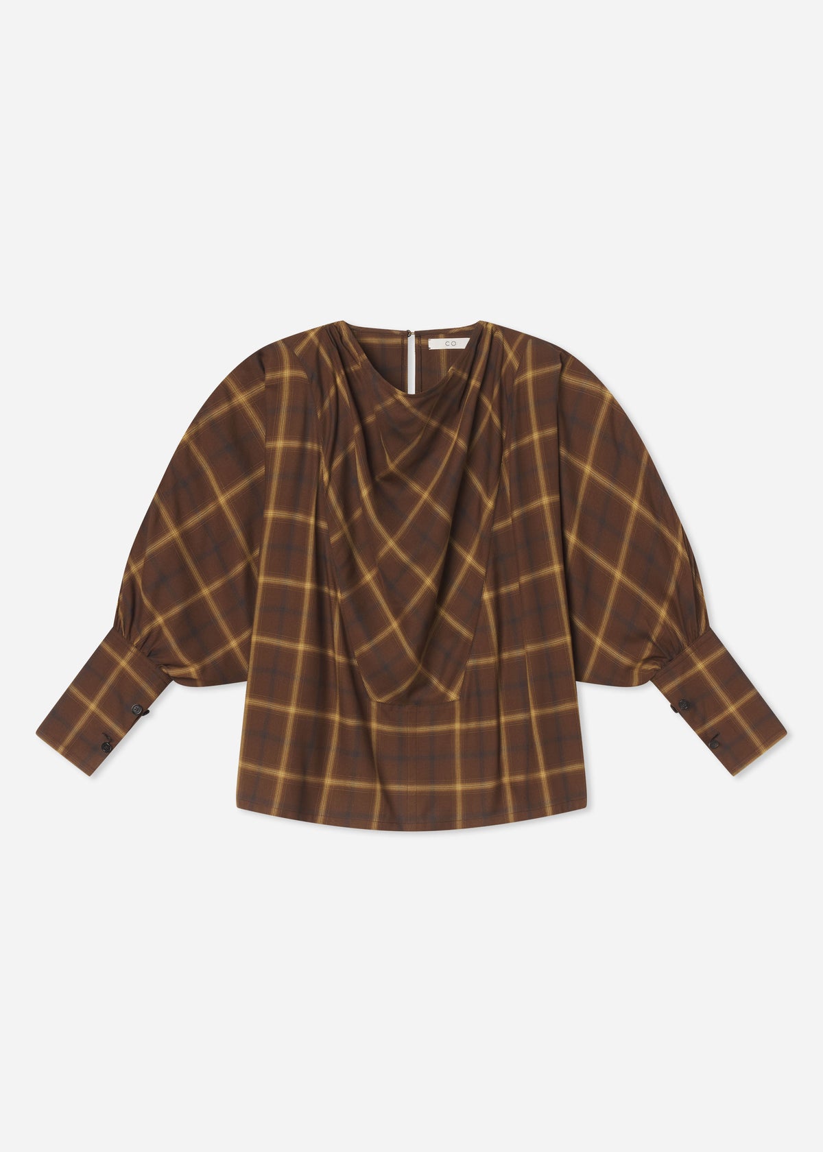 Draped Tunic Top in Check Plaid - Chocolate, image 4 of 4