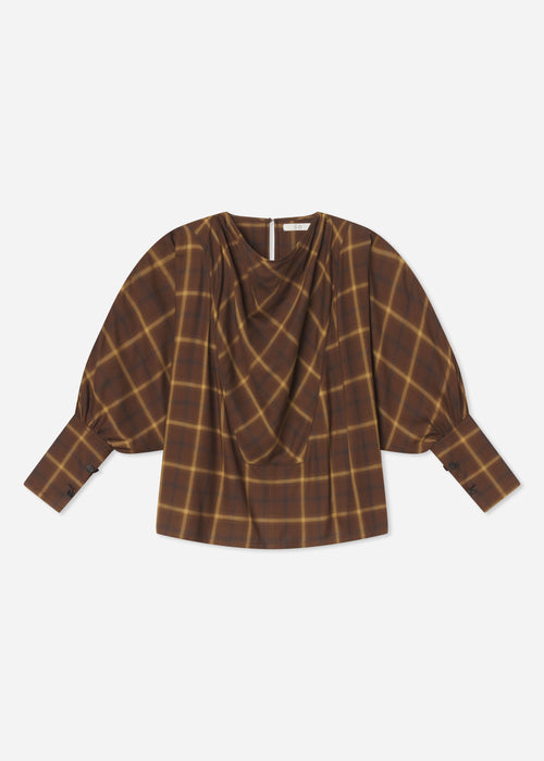 Draped Tunic Top in Check Plaid - Chocolate, image 4 of 4