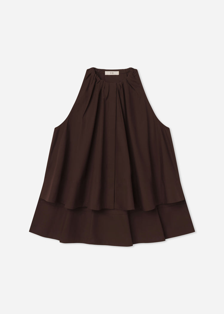 Gathered Tunic Shirt in Cotton Poplin - Chocolate, image 4 of 4