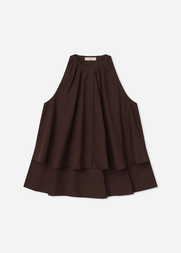 Gathered Tunic Shirt in Cotton Poplin - Chocolate - CO