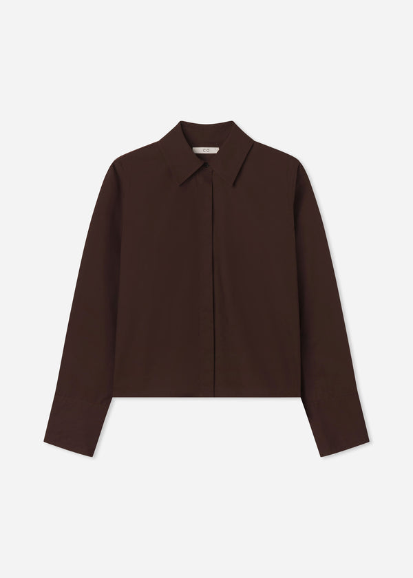 Fitted Shirt in Cotton Poplin - Chocolate - CO