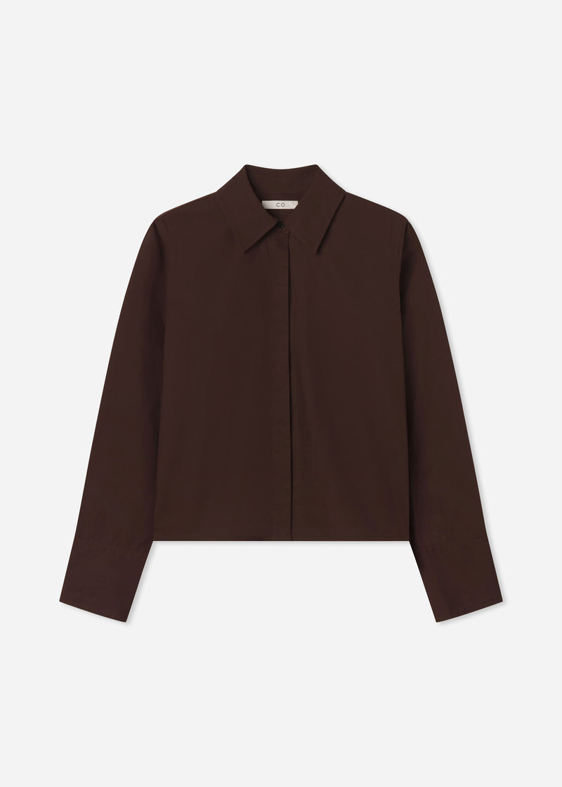 Fitted Shirt in Cotton Poplin - Chocolate - CO