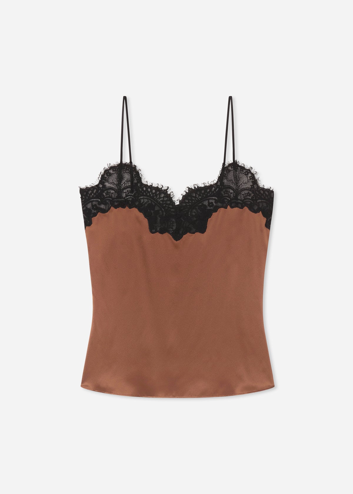 Lace Camisole in Silk - Chocolate, image 4 of 4