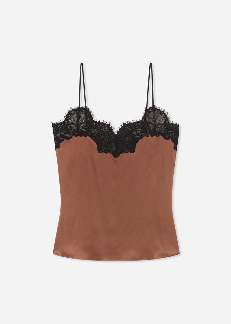 Lace Camisole in Silk - Chocolate, image 4 of 4
