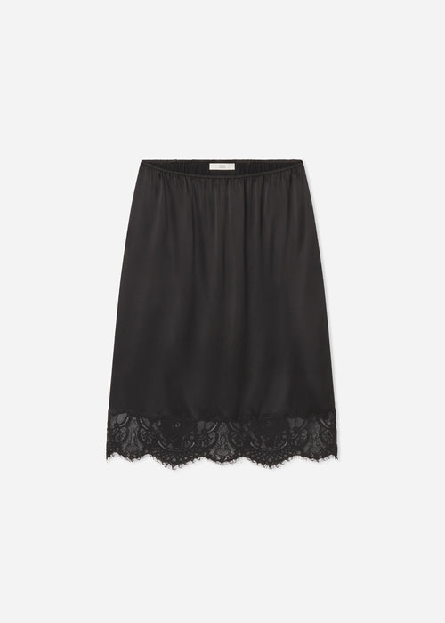 Lace-Trimmed Slip Skirt in Silk - Black, image 4 of 4