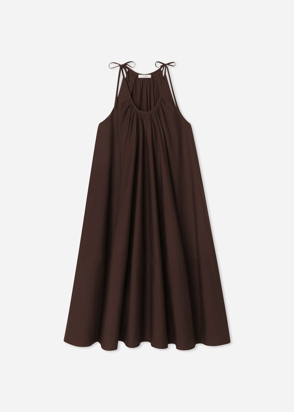 Gathered Halter Dress in Cotton Poplin - Chocolate, image 4 of 4