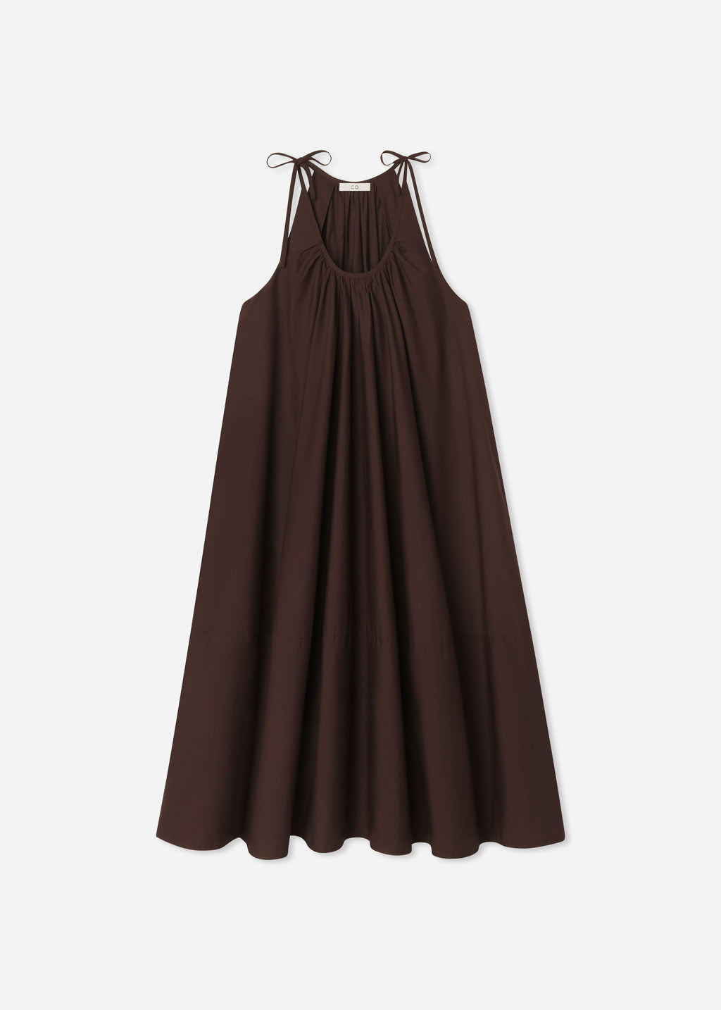 Gathered Halter Dress in Cotton Poplin - Chocolate - CO