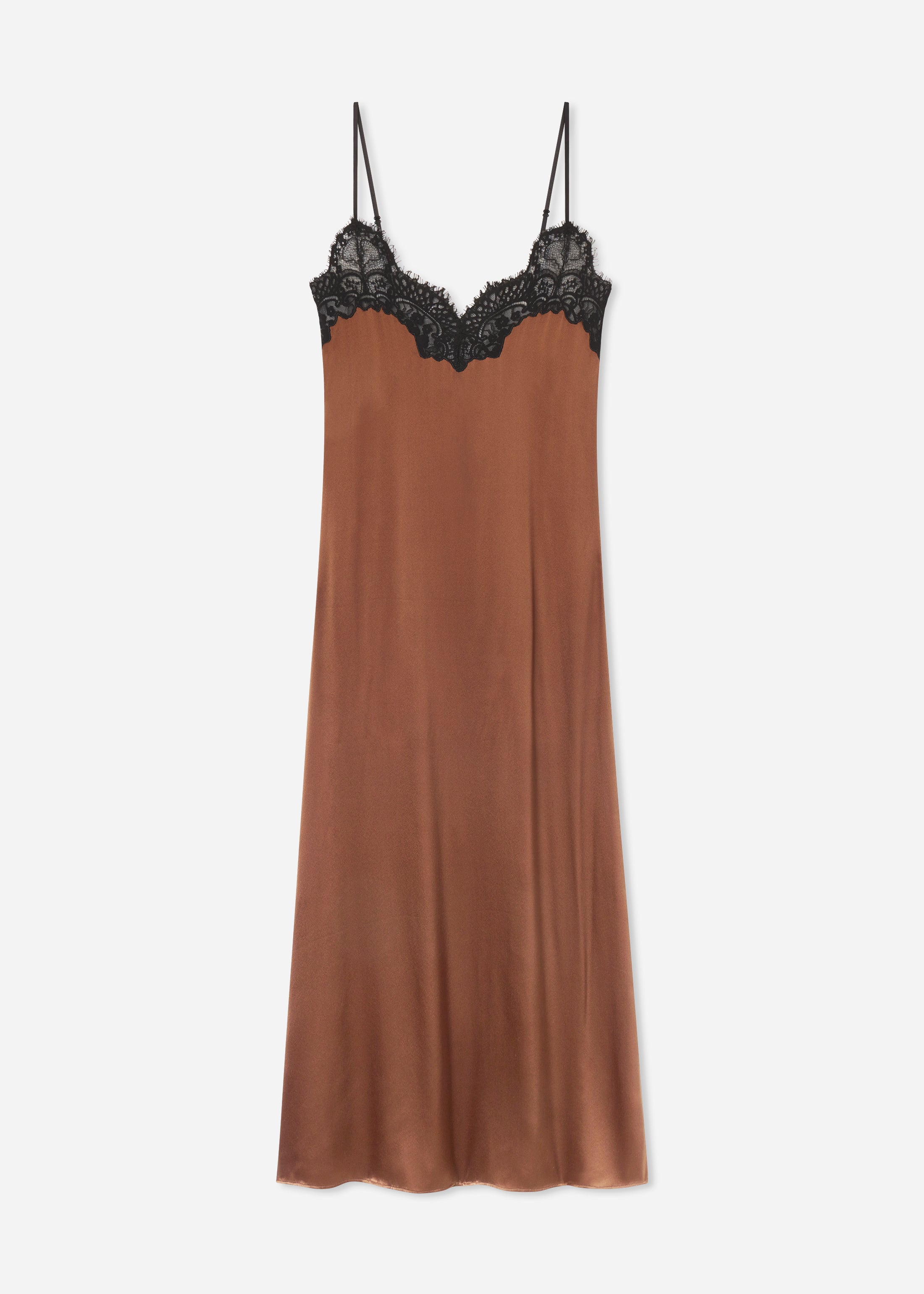 Lace Slip Dress in Silk - Chocolate