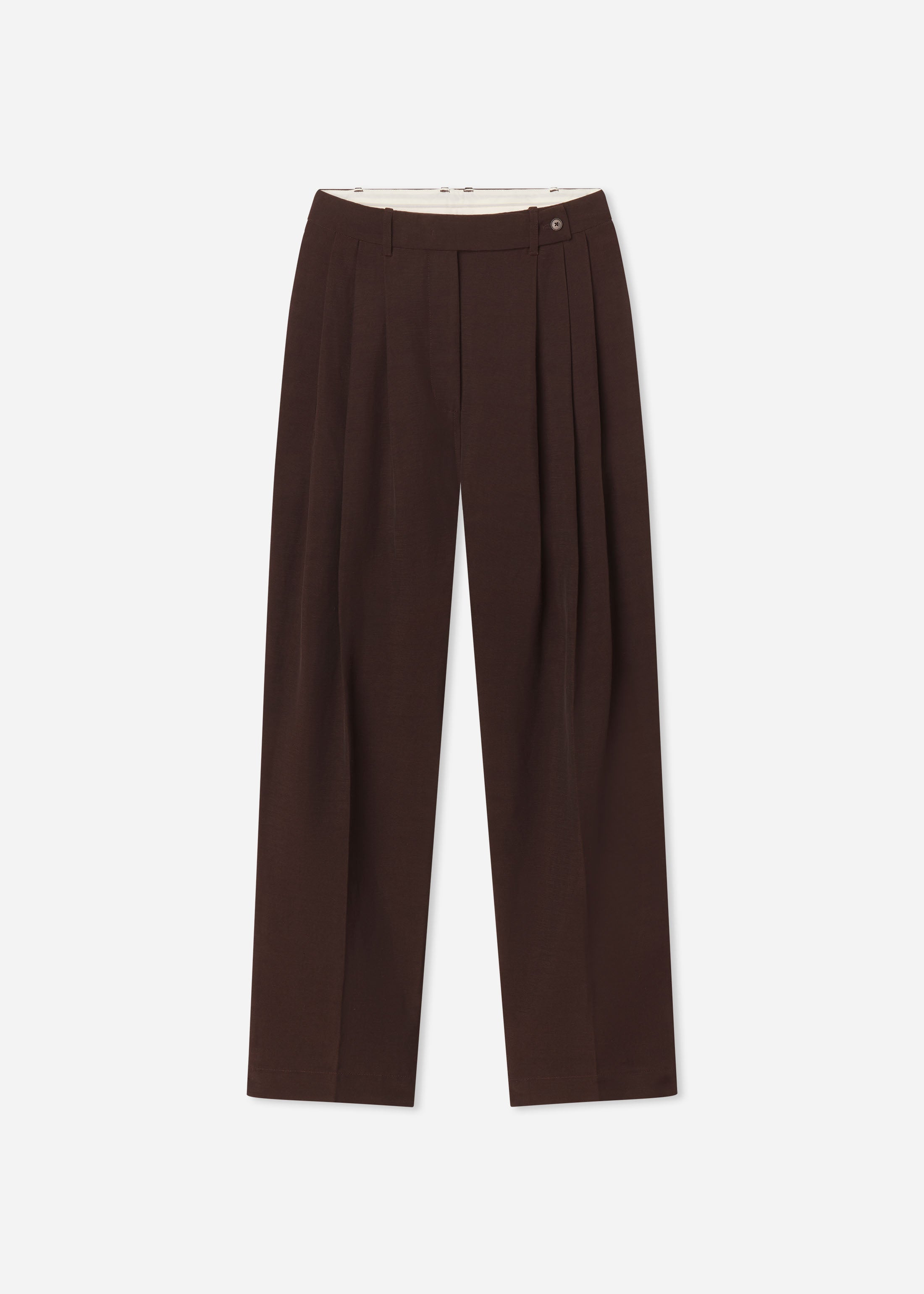Wide Leg Pleated Pant in Linen - Chocolate