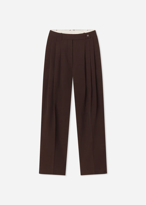 Wide Leg Pleated Pant in Linen - Chocolate, image 4 of 4