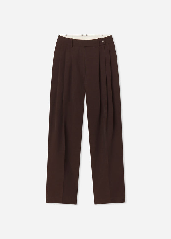 Wide Leg Pleated Pant in Linen - Chocolate - CO