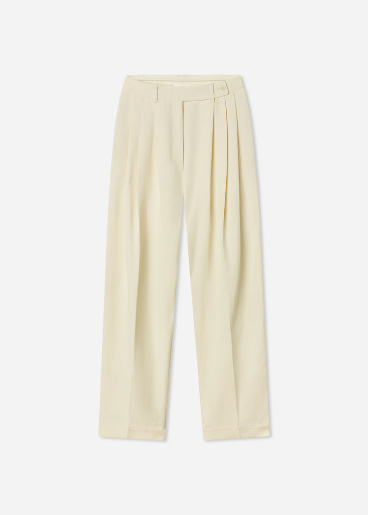 Wide Leg Pleated Pant in Linen - Pearl, image 4 of 4