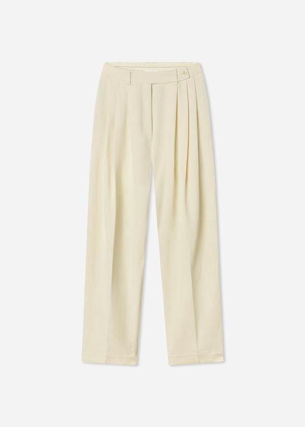 Wide Leg Pleated Pant in Linen - Pearl - CO