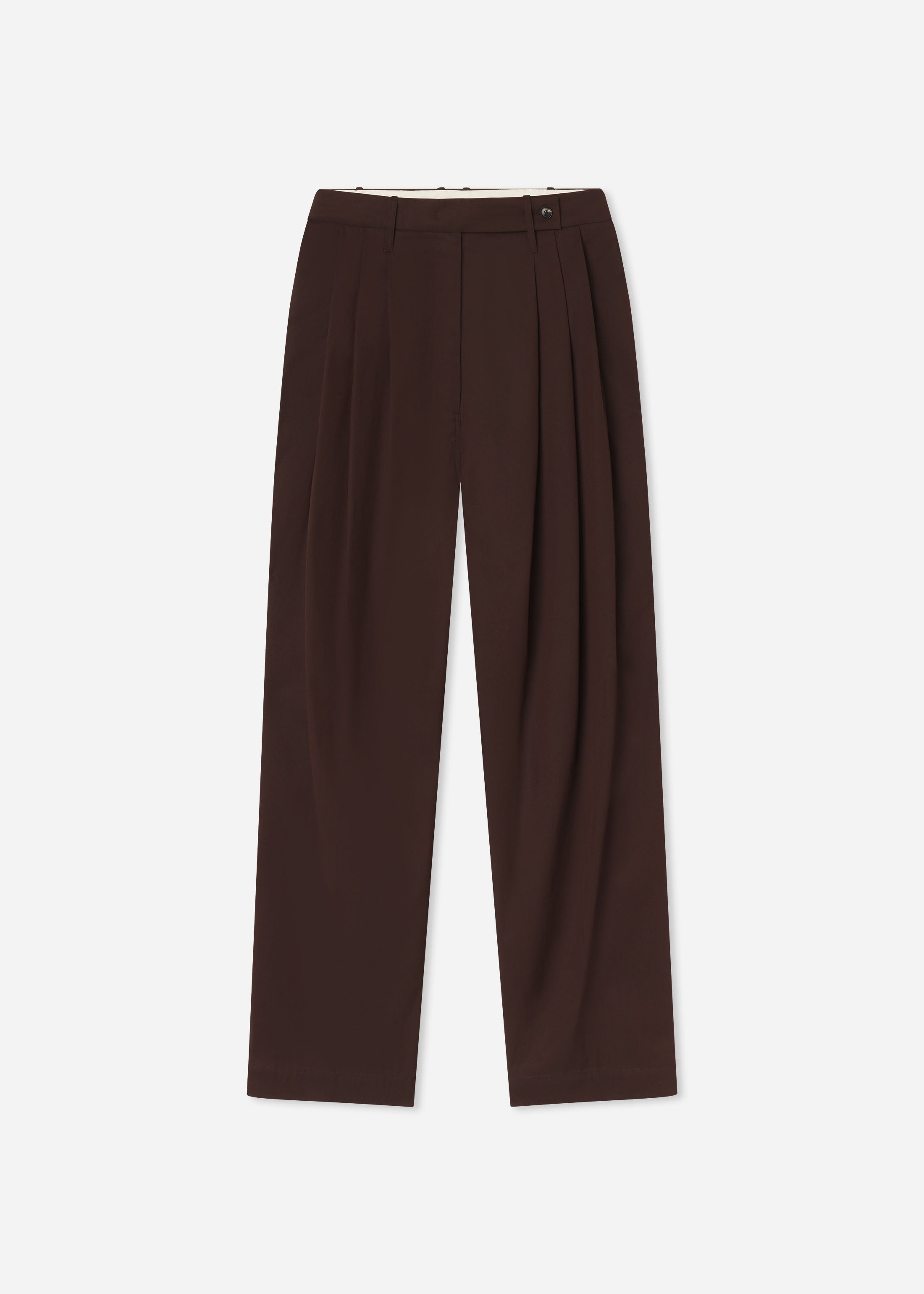 Wide Leg Pleated Pants in Cotton Twill - Chocolate