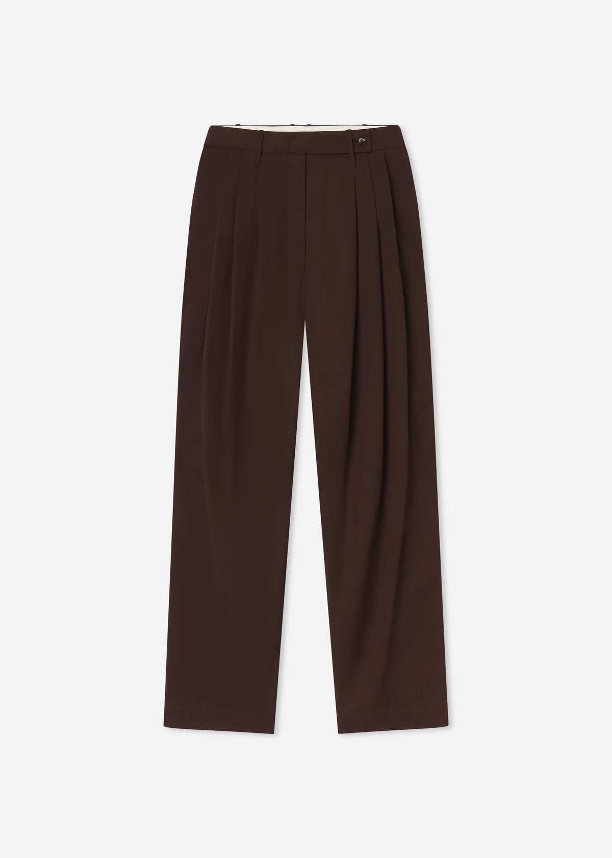 Wide Leg Pleated Pants in Cotton Twill - Chocolate, image 6 of 6