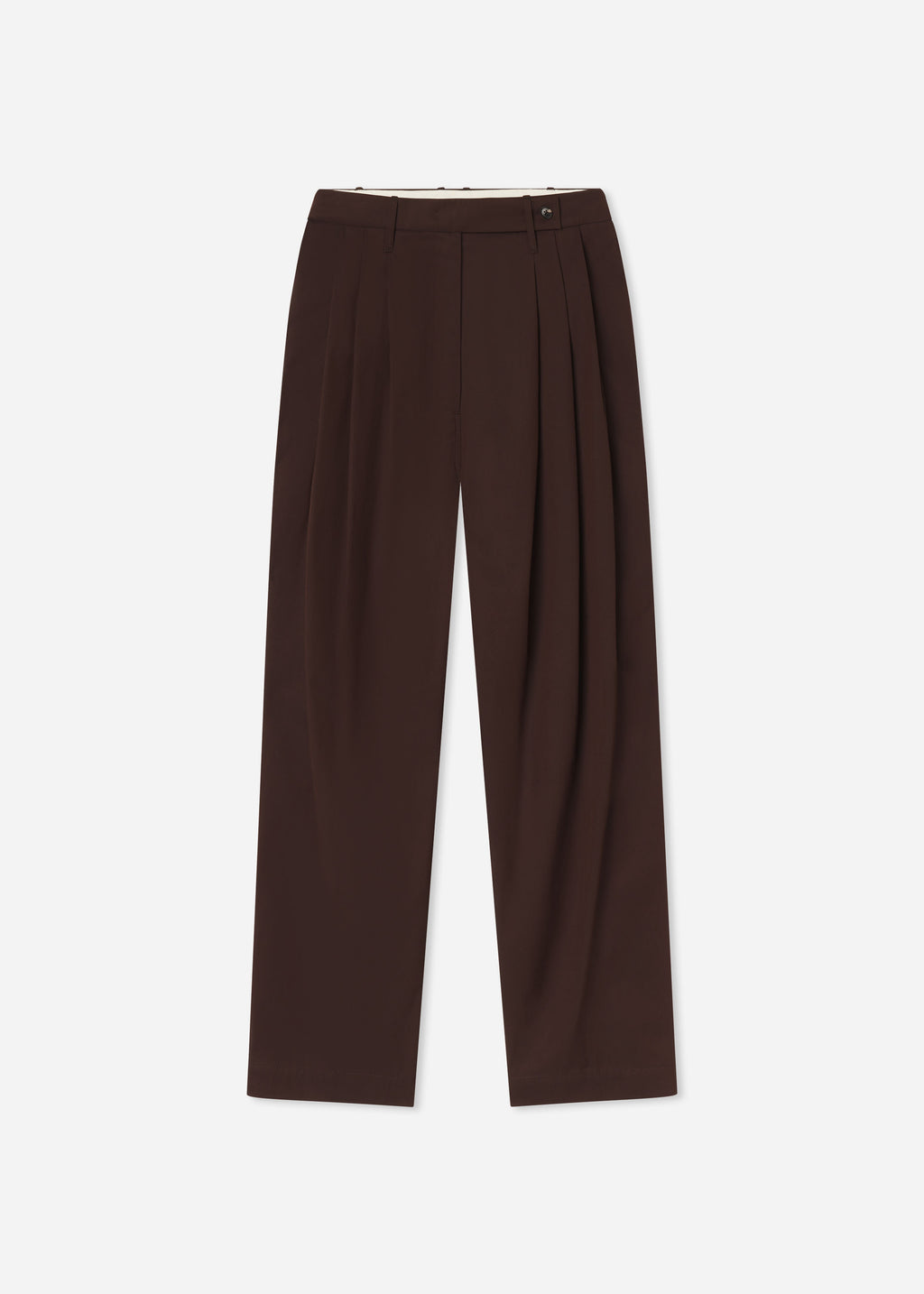 Wide Leg Pleated Pants in Cotton Twill - Chocolate - CO