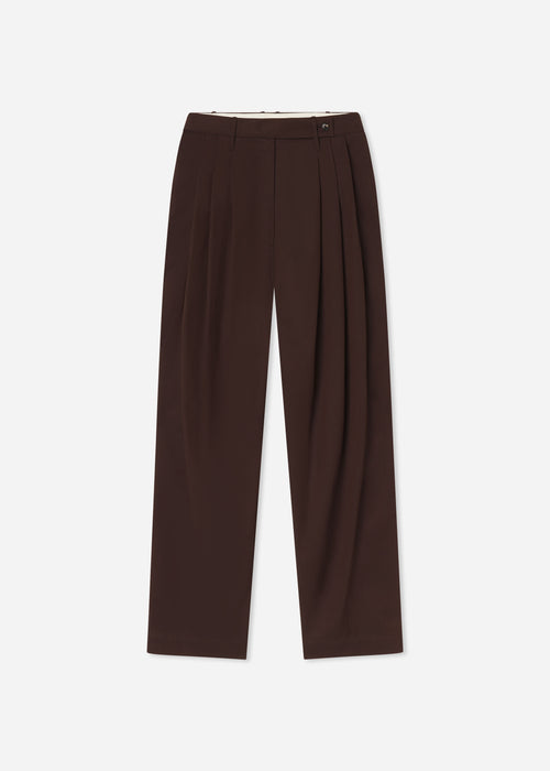 Wide Leg Pleated Pants in Cotton Twill - Chocolate, image 6 of 6