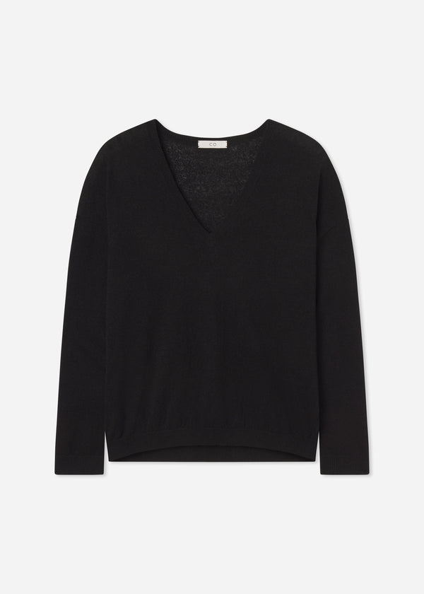 V-Neck Sweater in Silk Linen - Black - CO