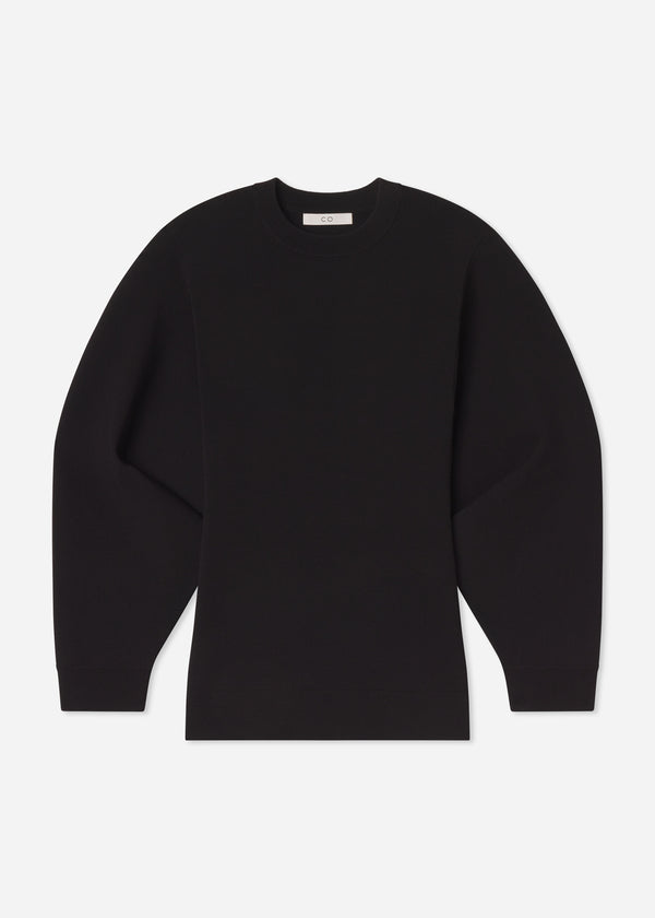 Crewneck Tunic Top in Stretch Knit - Black - CO