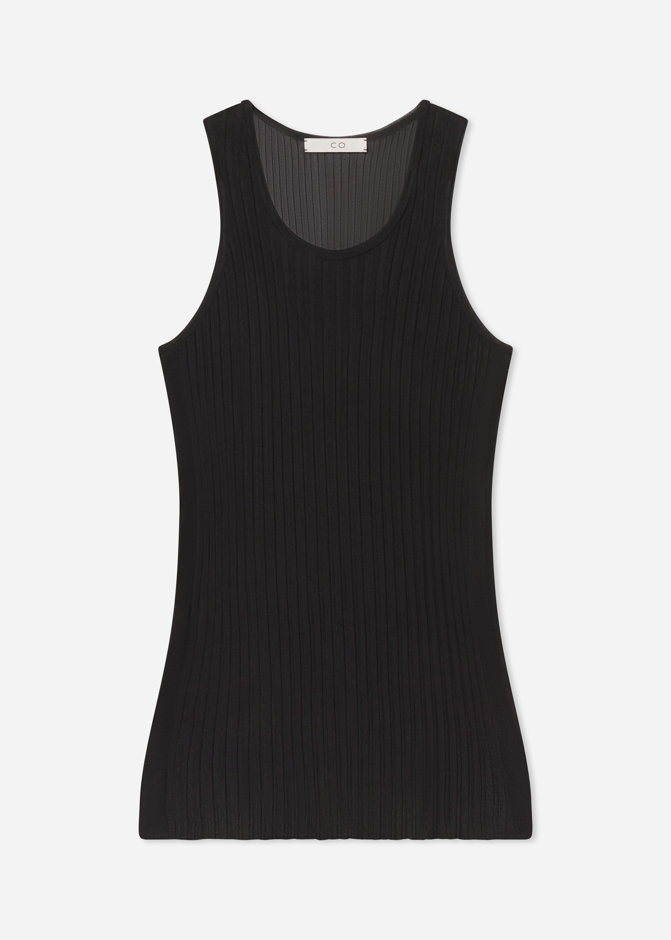 Sheer Rib Tank Top in Viscose - Black