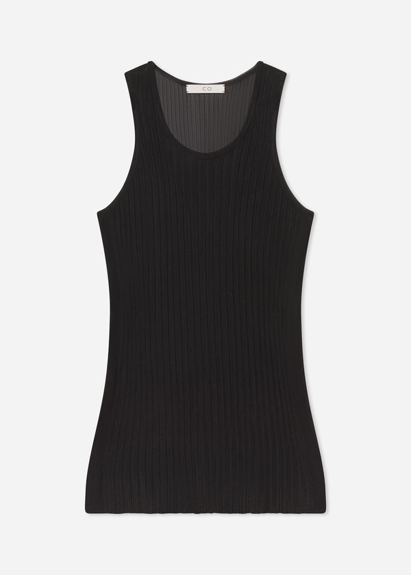 Sheer Rib Tank Top in Viscose - Black - CO