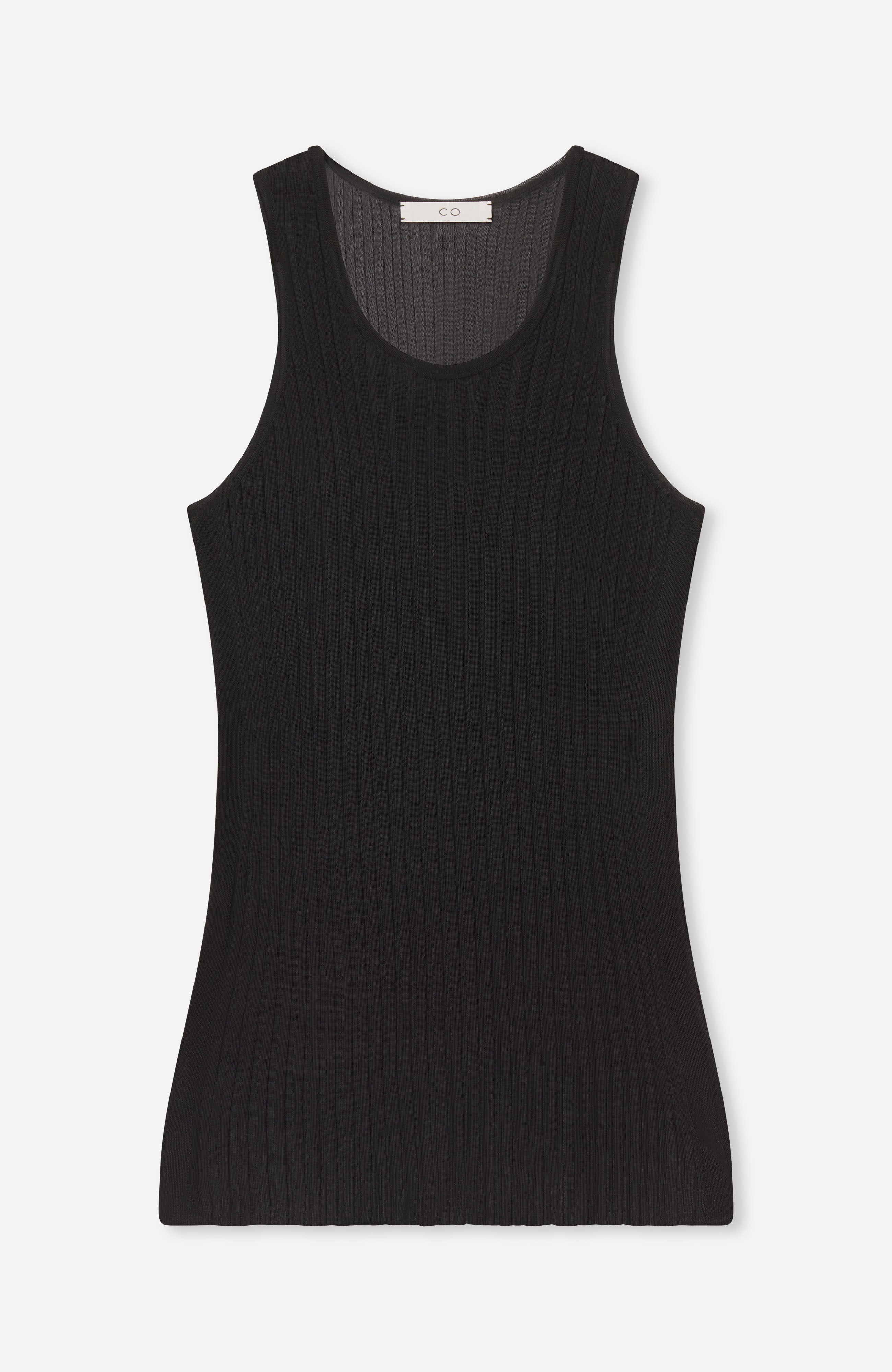 Sheer Rib Tank Top in Viscose - Black