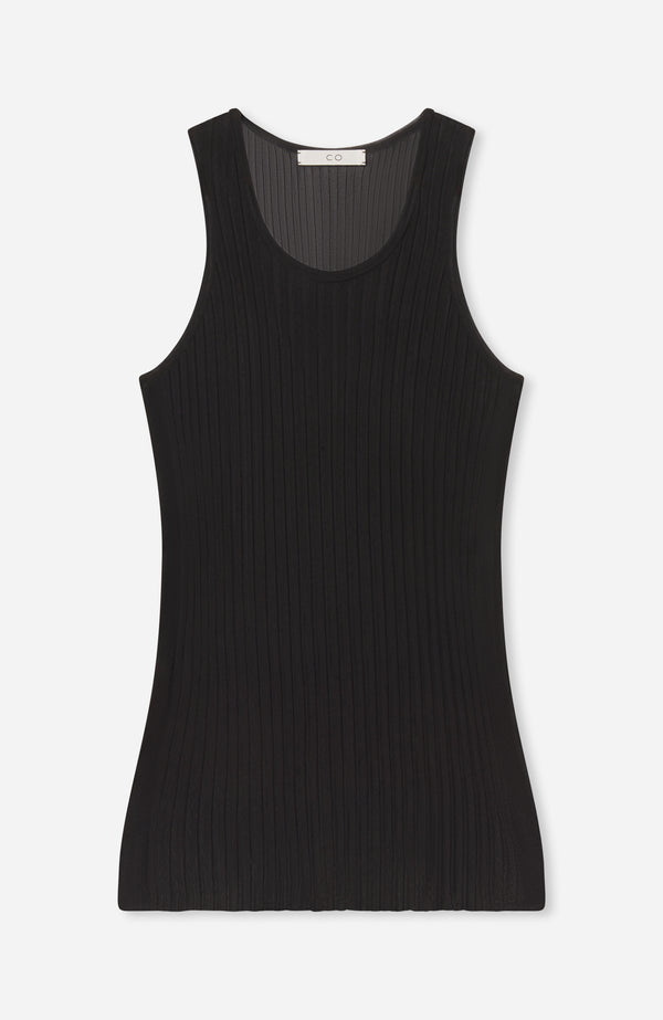 Sheer Rib Tank Top in Viscose - Black - CO