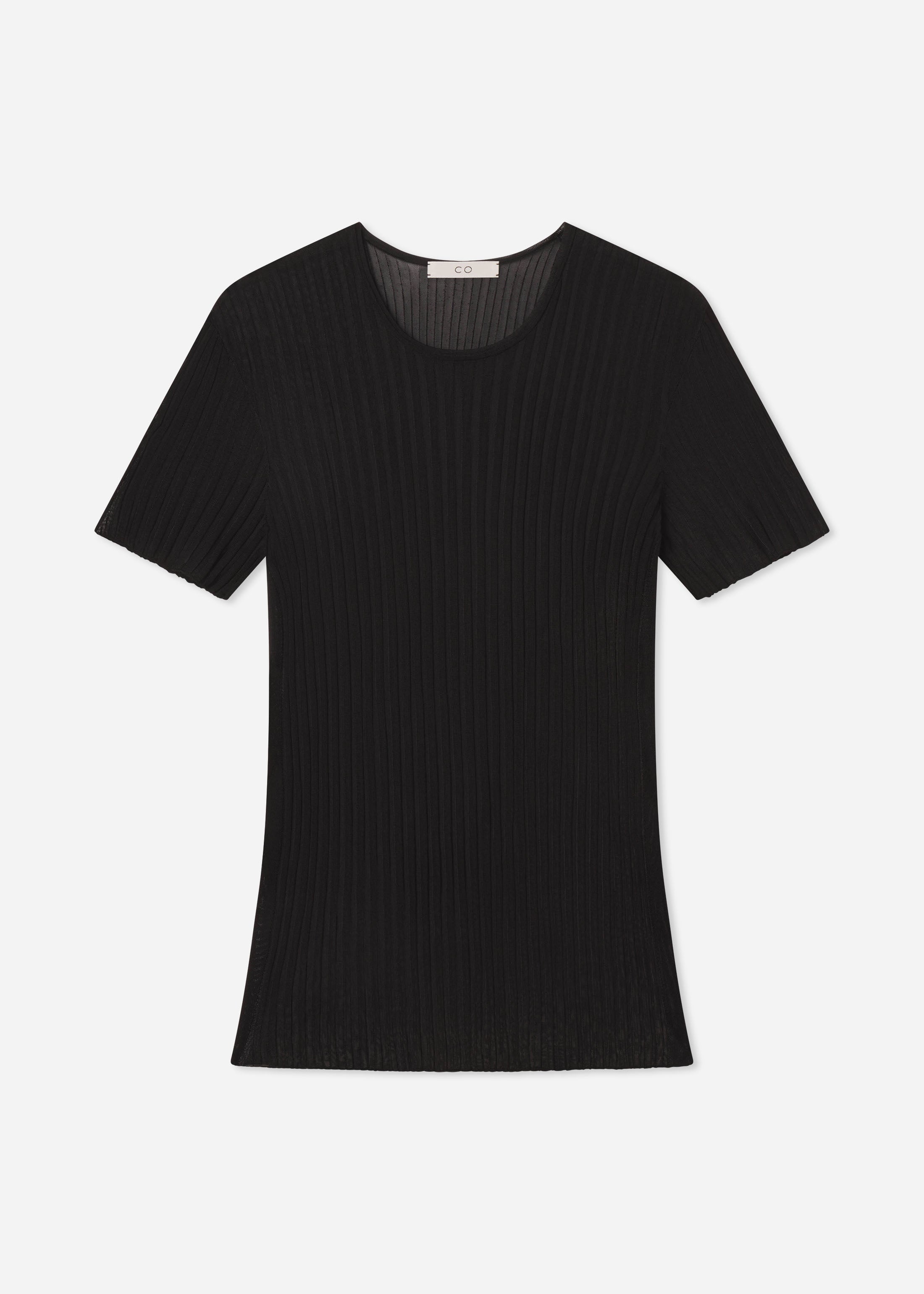 Sheer Rib T-Shirt in Viscose - Black