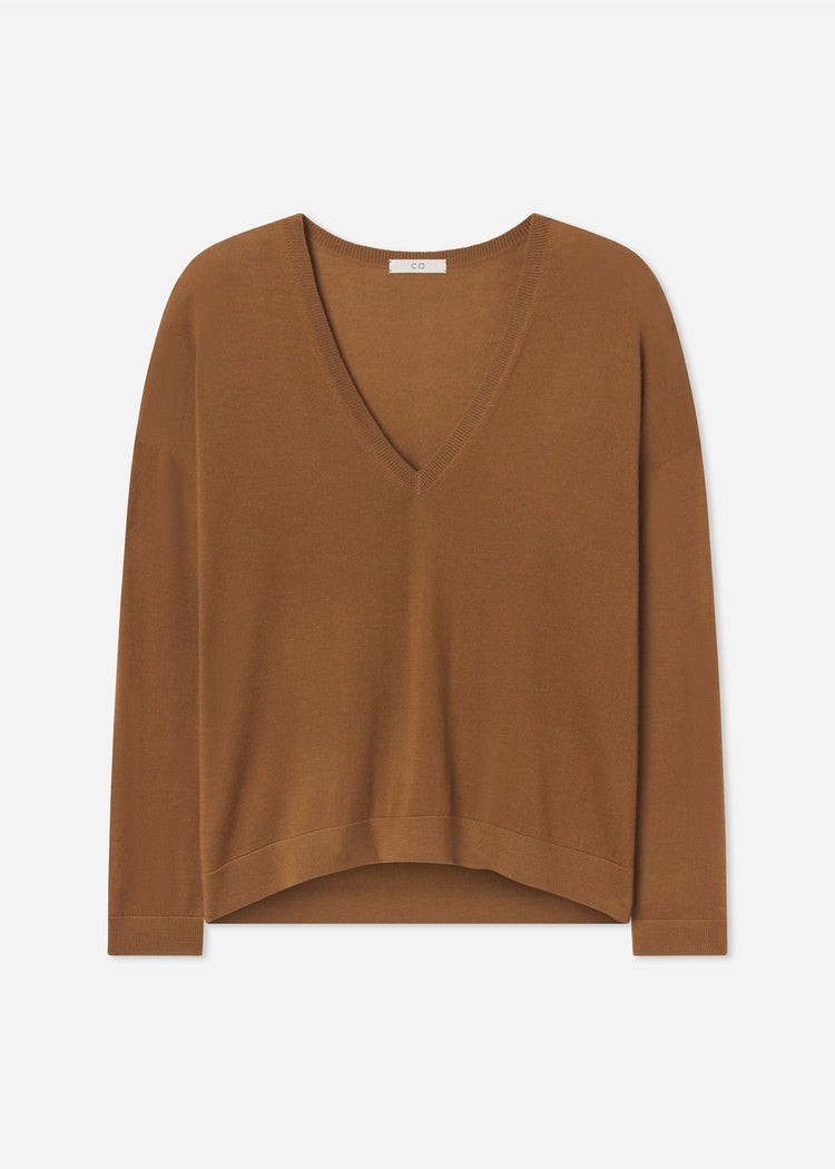 V-Neck Sweater in Fine Cashmere - Ginger, image 6 of 6