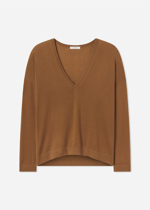 V-Neck Sweater in Fine Cashmere - Ginger, image 6 of 6