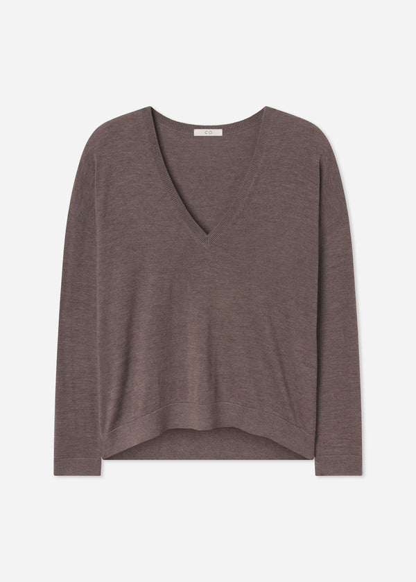 V-Neck Sweater in Fine Cashmere - Hazelnut - CO