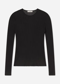 Sheer Rib Long Sleeve Crewneck in Viscose - Black