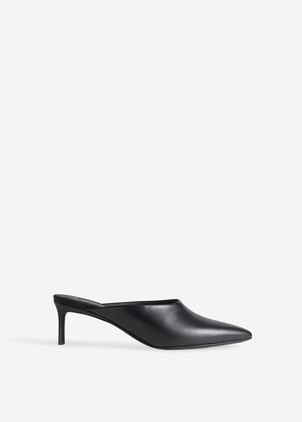 Pointed Toe Mule in Calf Skin Leather - Black - CO