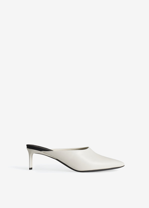 Pointed Toe Mule in Calf Skin Leather - Ivory - CO