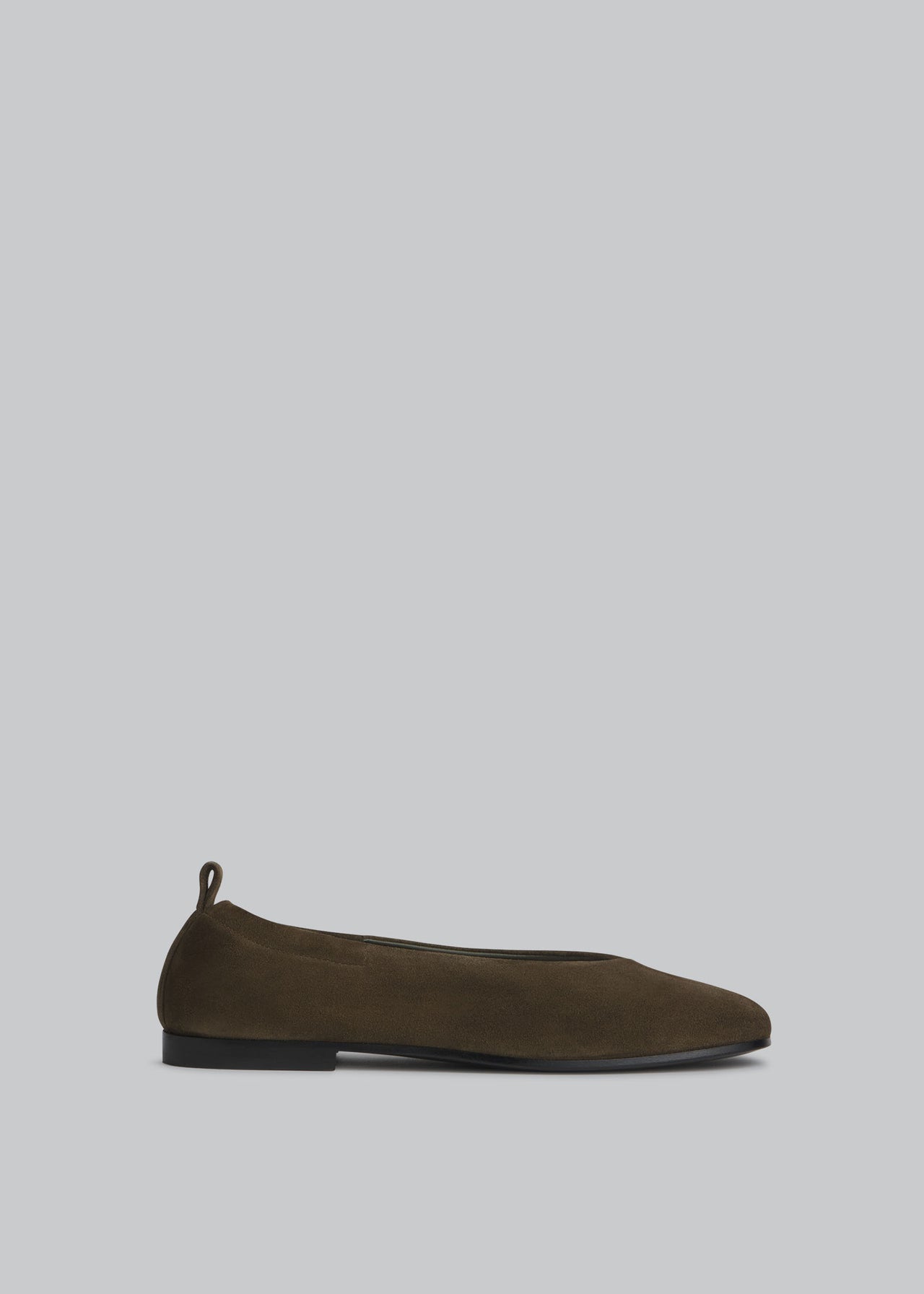 Ruched Square Toe Flat in Suede - Green - CO