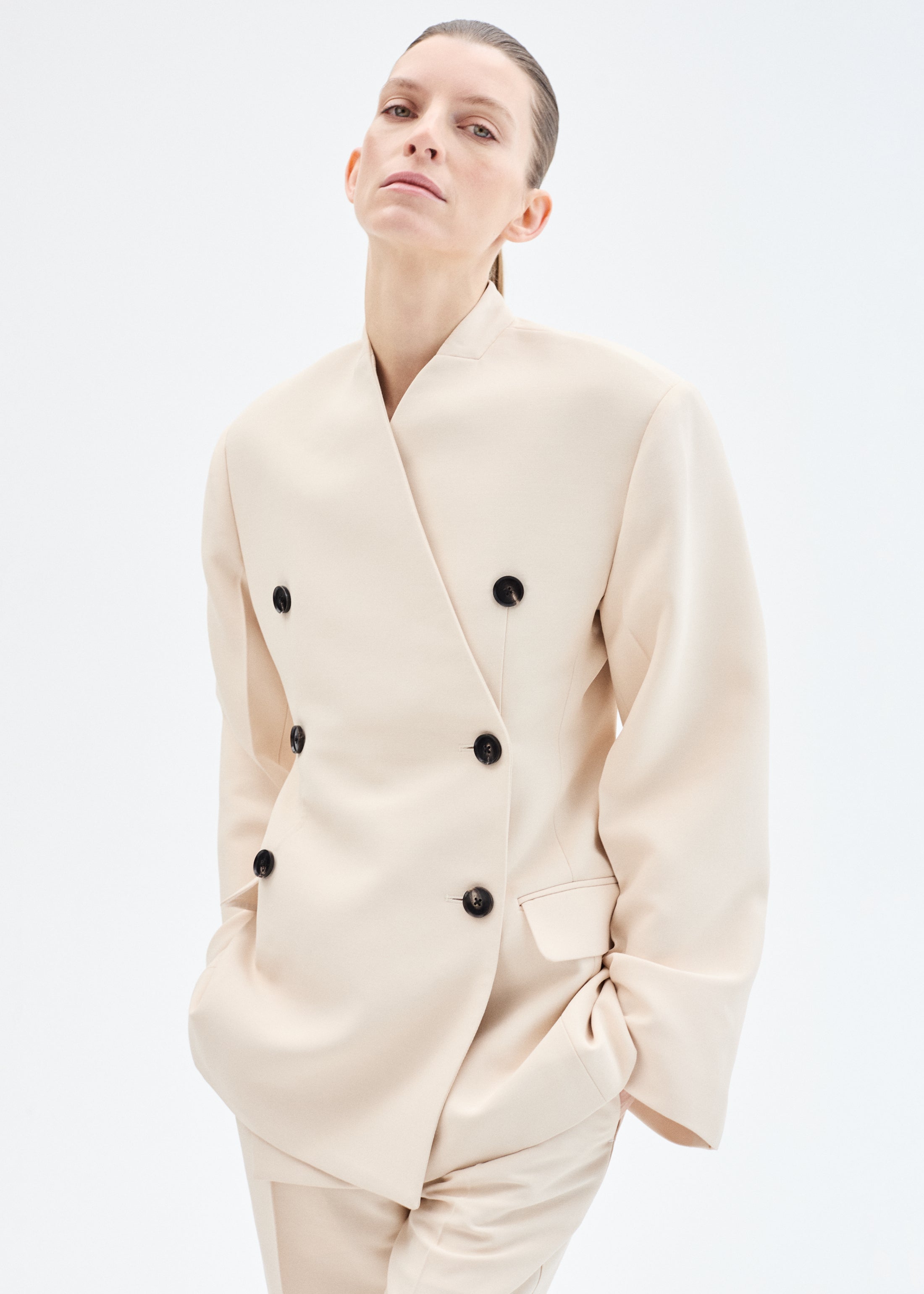 Sculptural Collarless Jacket - Pink