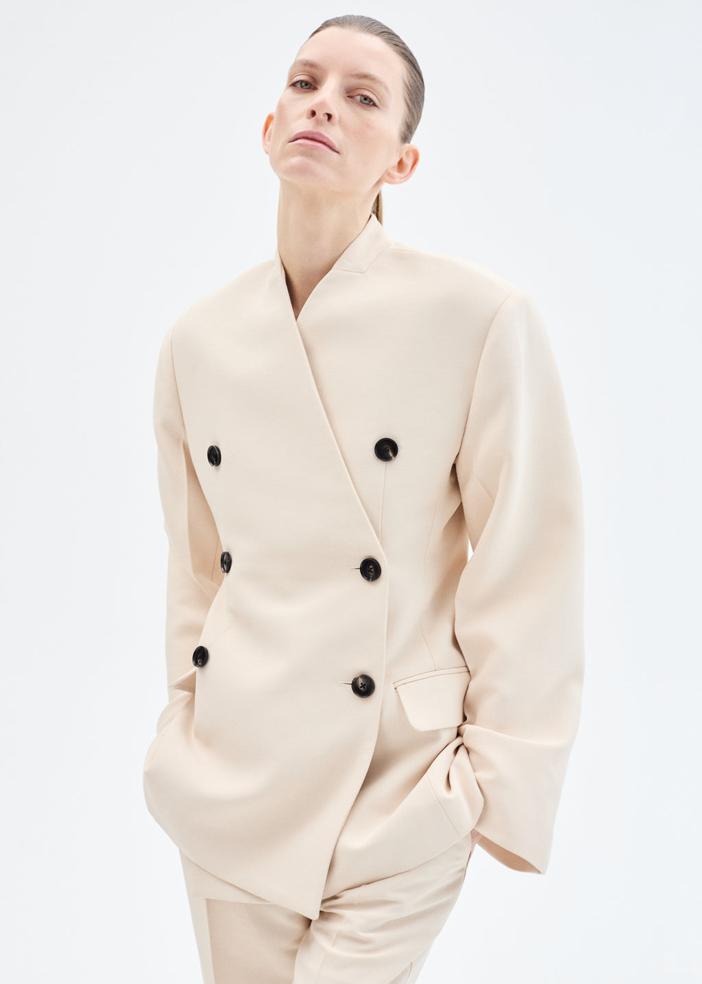 Sculptural Collarless Jacket - Pink - CO