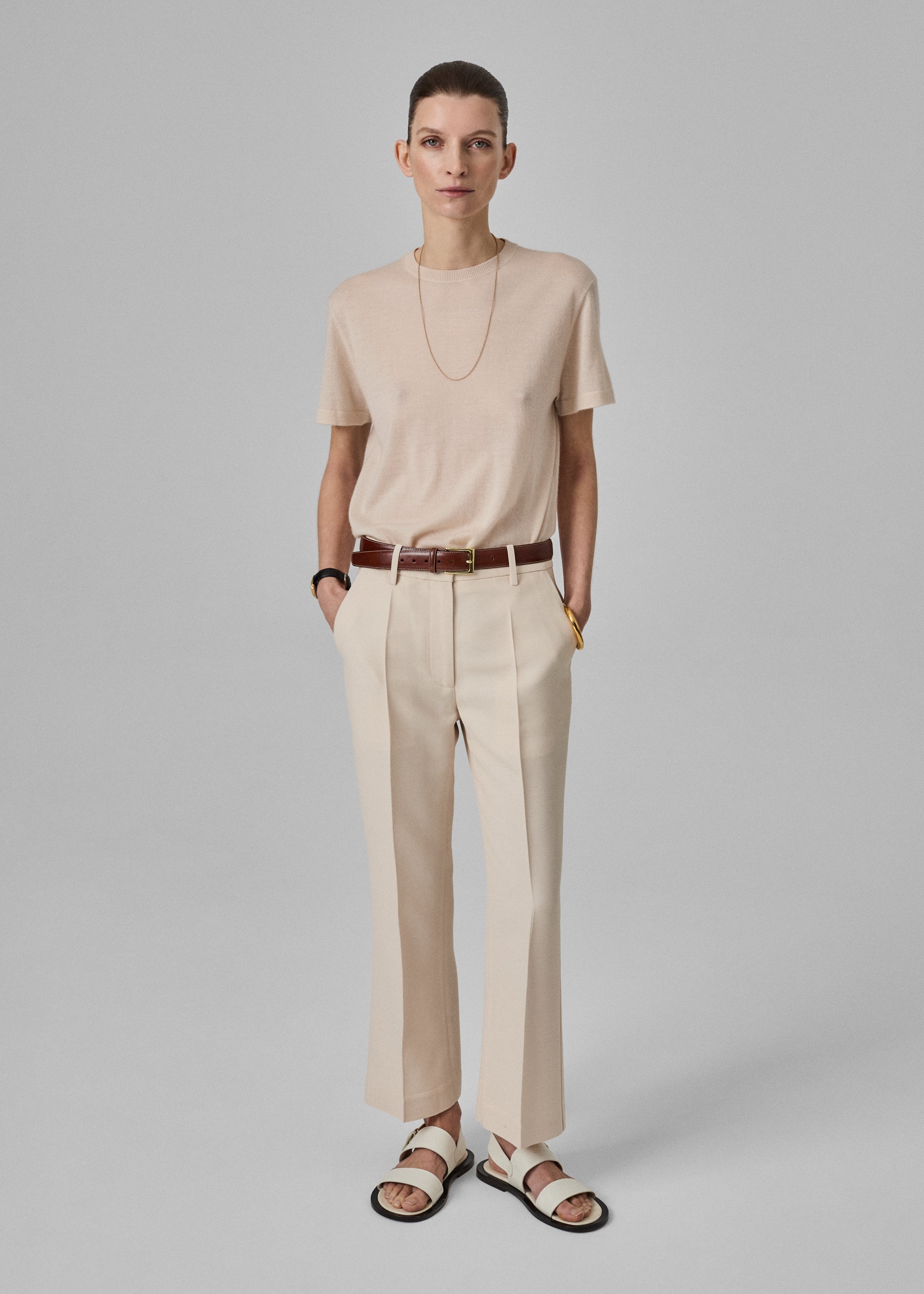 Cropped Flared Pant - Pale Pink