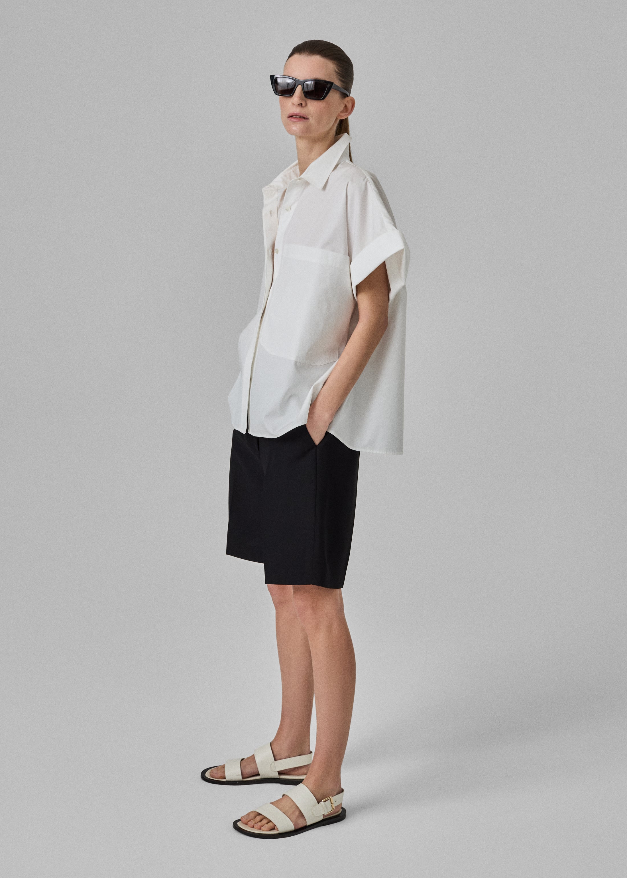 Boxy Short Sleeve Shirt in Cotton Poplin - White